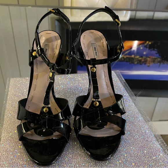 Miu miu black patent stiletto sandals size 37.5 - Picture 2 of 8
